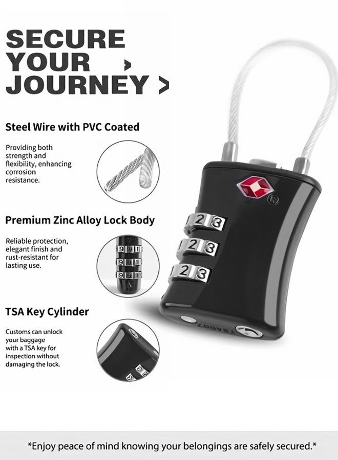 بشكل مختصر [عبوة من قطعتين] أقفال أمتعة TSA، [أحدث إصدار] أقفال أمان بثلاثة أرقام، أقفال برموز، أقفال برموز لحقائب السفر، حقائب الأمتعة، الخزائن، إلخ. أسود - Image 3